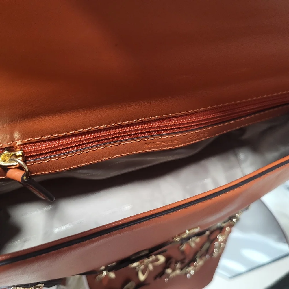 NWOT Michael Kors Flowers Ava Small Leather Top Handle Satchel orange floral bag - Picture 6 of 8